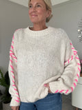 Beige/Pink Contrast Stitch Cosy Jumper