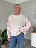 Beige/Pink Contrast Stitch Cosy Jumper