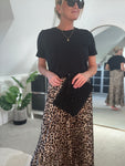 Leopard Satin Pleated Skirt