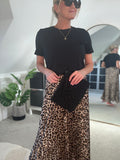 Leopard Satin Pleated Skirt