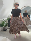 Leopard Satin Pleated Skirt