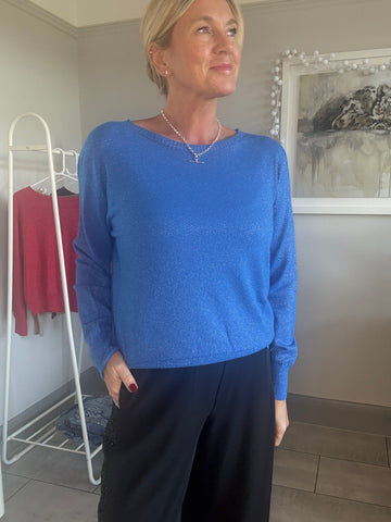 Blue Glitter Boat Neck Jumper