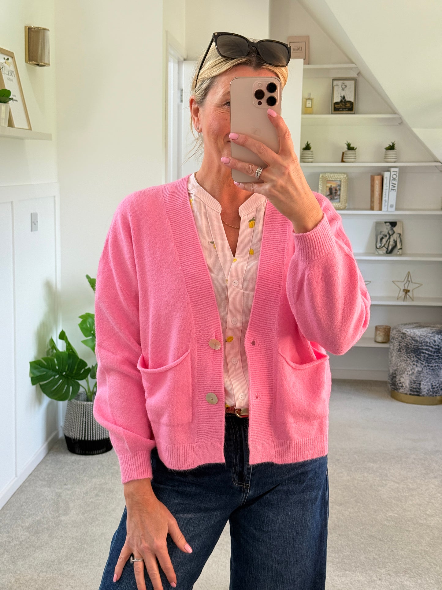 Candy Pink 2 Button Cardigan