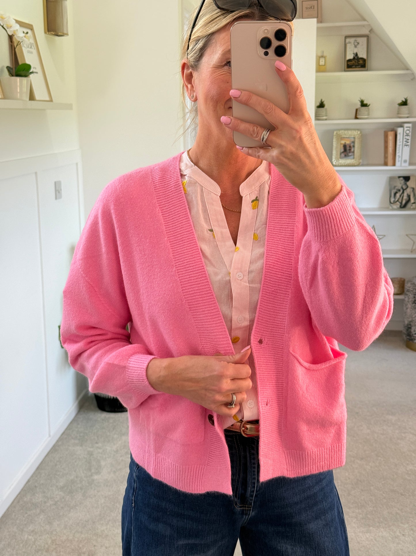 Candy Pink 2 Button Cardigan