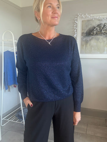 Navy Glitter Boat Neck Jumper