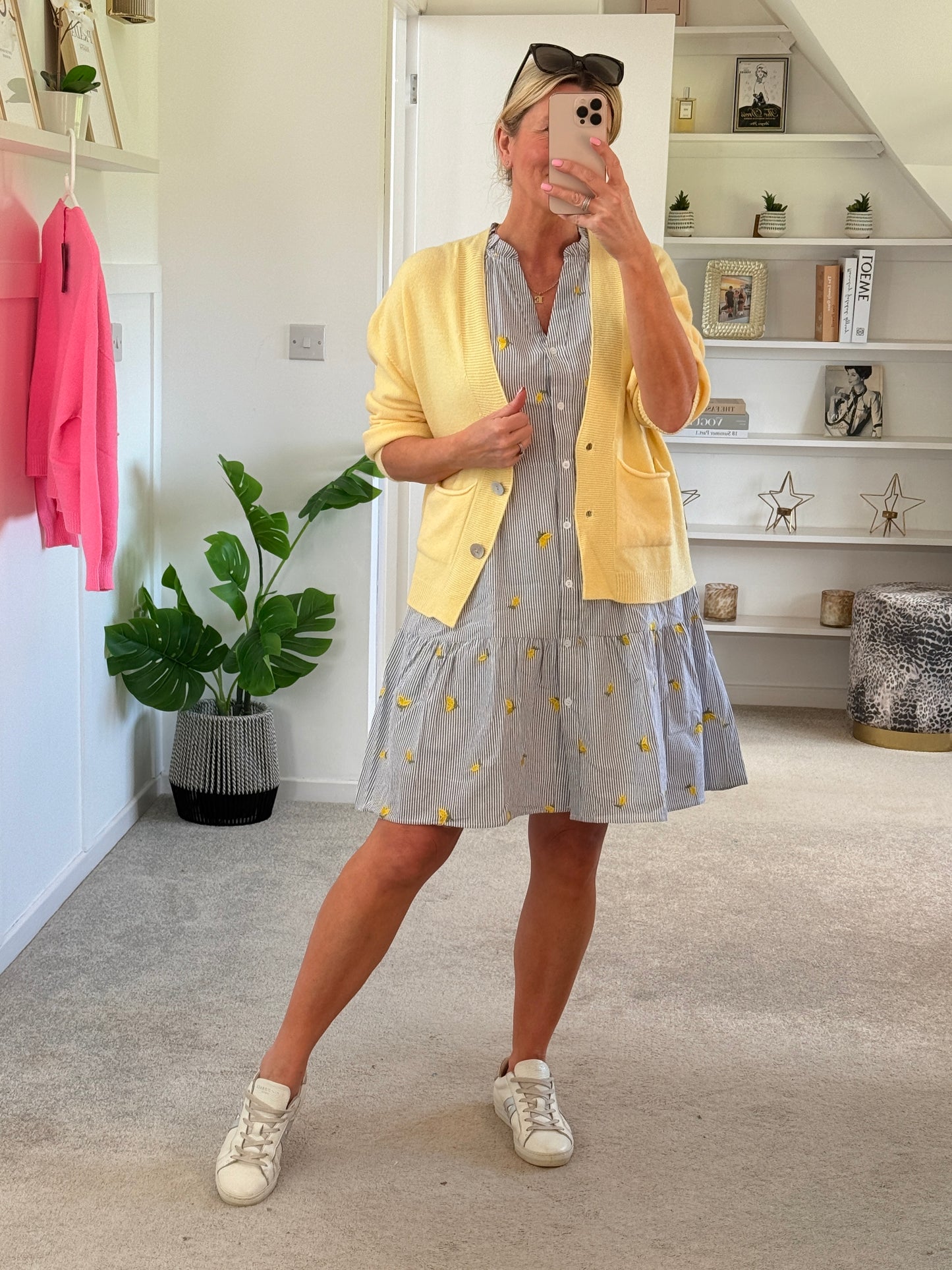 Navy Stripe Lemon Embroidered Tiered Dress