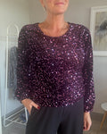 Mulberry Velvet Sequin Bow Back Top