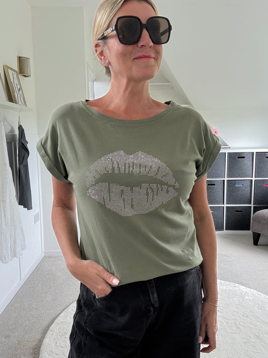 Khaki Lips T Shirt