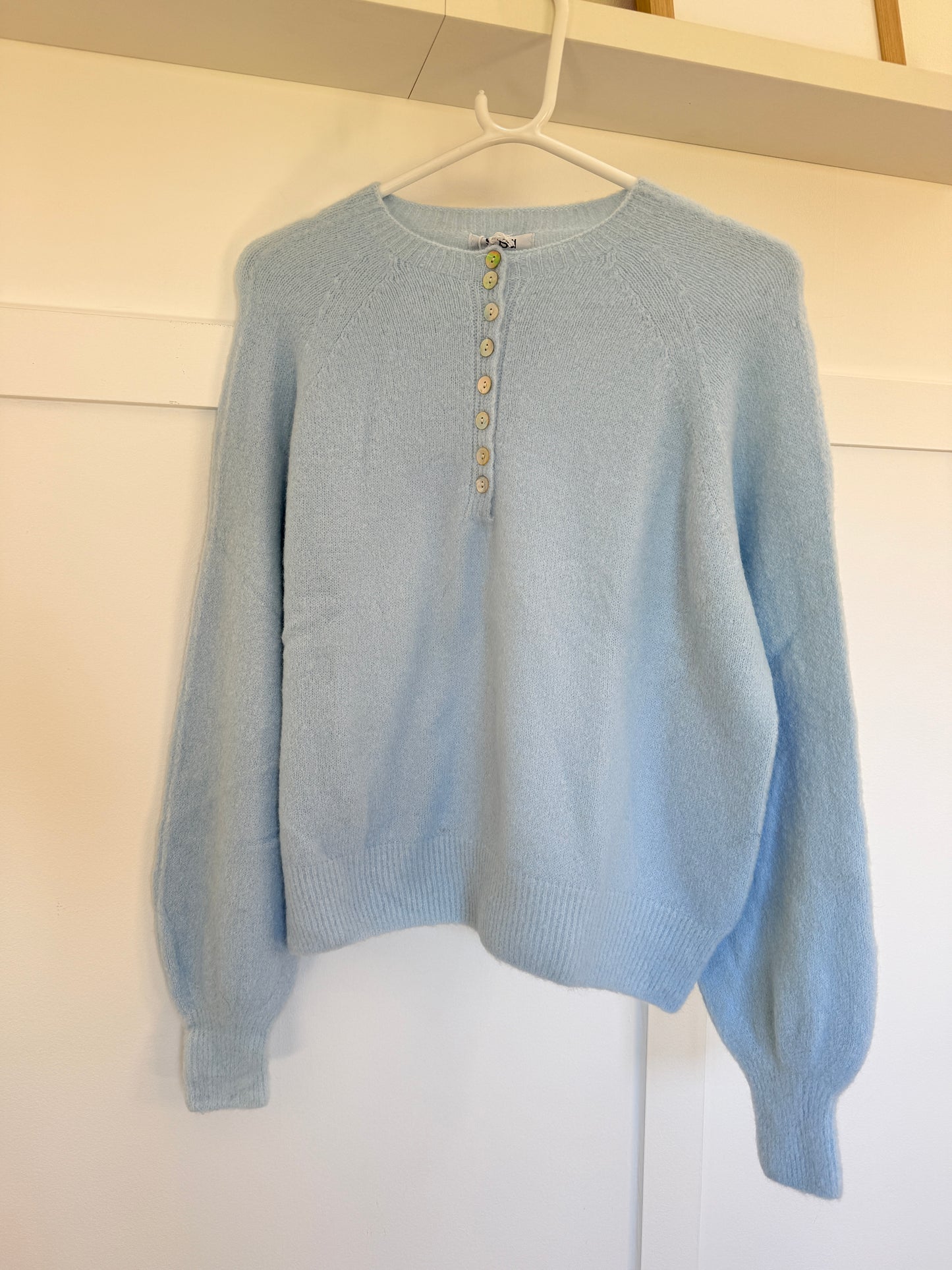 Powder Blue Alpaca Mix Button Jumper