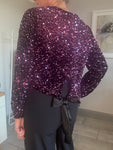 Mulberry Velvet Sequin Bow Back Top