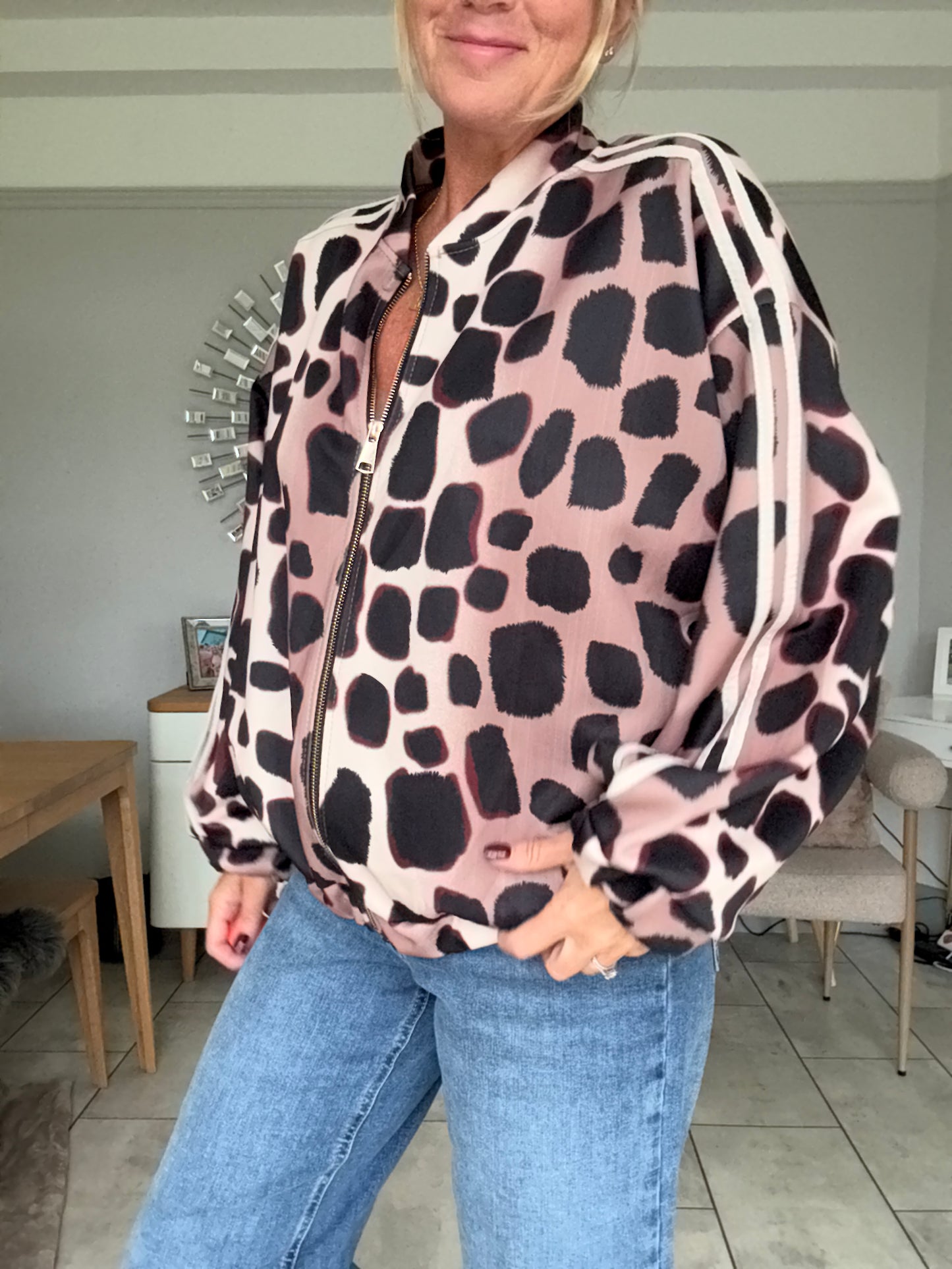 Khaki/Cream Animal Print Bomber Jacket