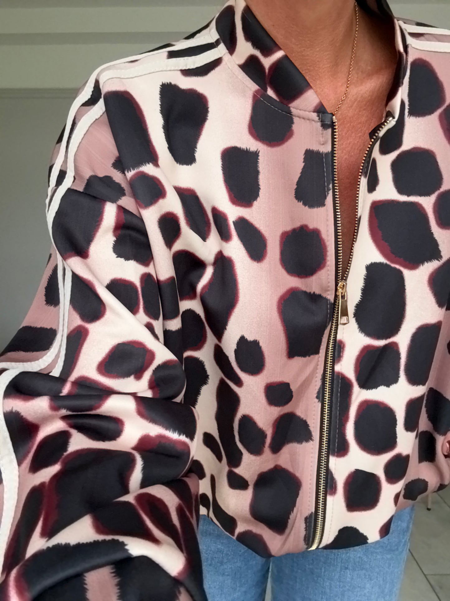 Khaki/Cream Animal Print Bomber Jacket