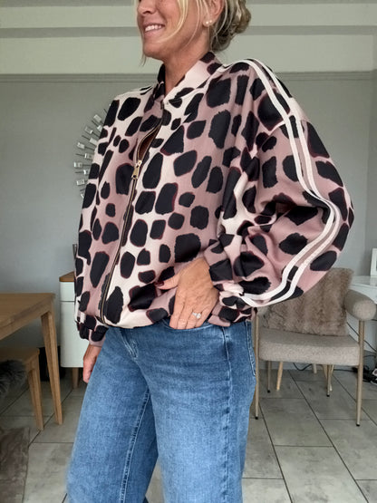 Khaki/Cream Animal Print Bomber Jacket