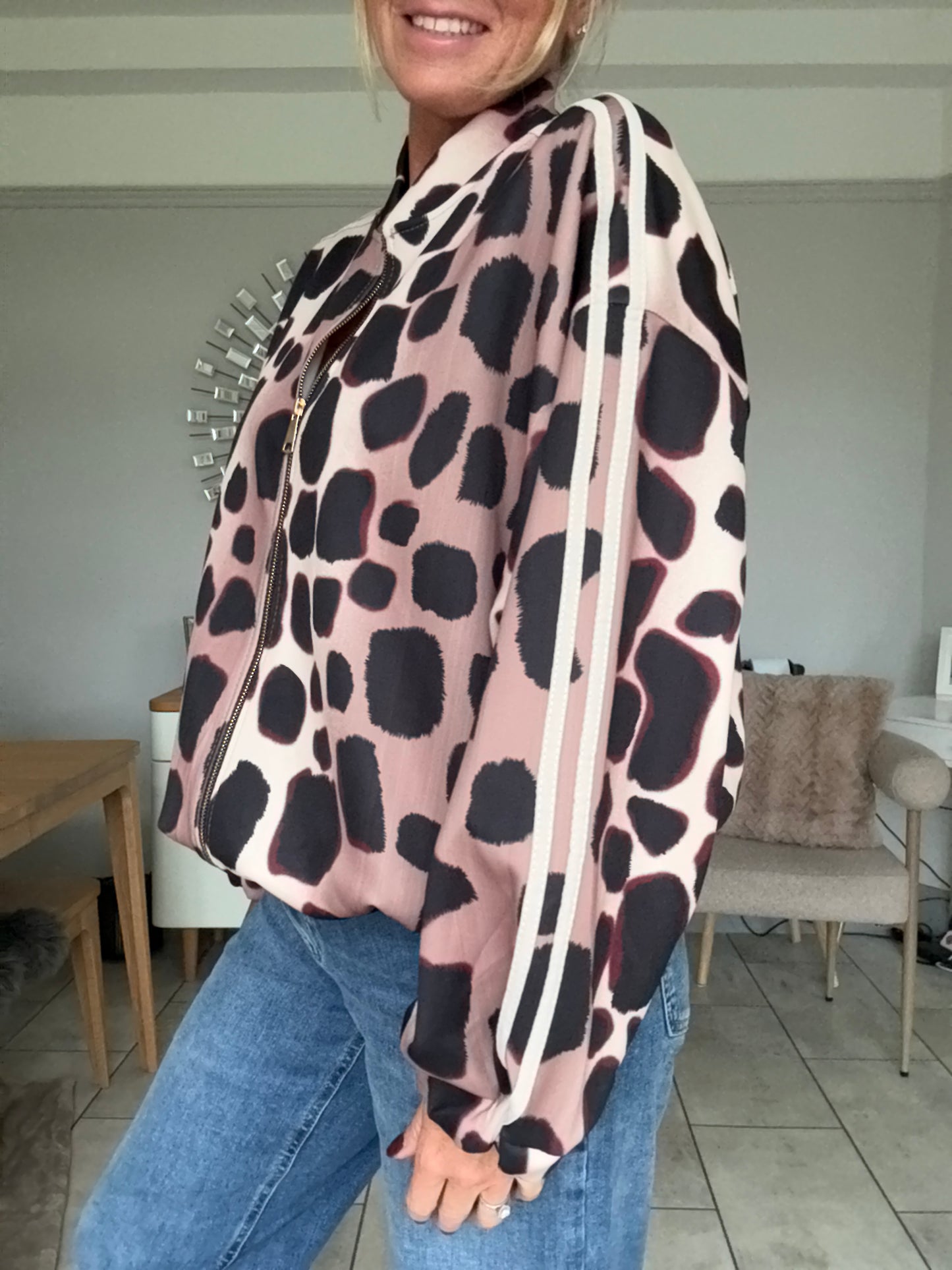Khaki/Cream Animal Print Bomber Jacket