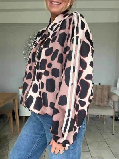 Khaki/Cream Animal Print Bomber Jacket