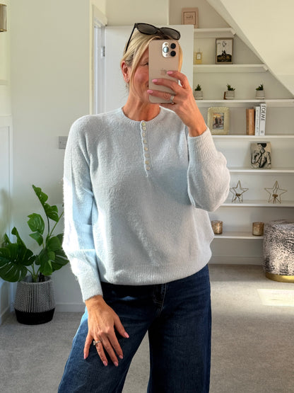 Powder Blue Alpaca Mix Button Jumper