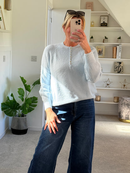 Powder Blue Alpaca Mix Button Jumper