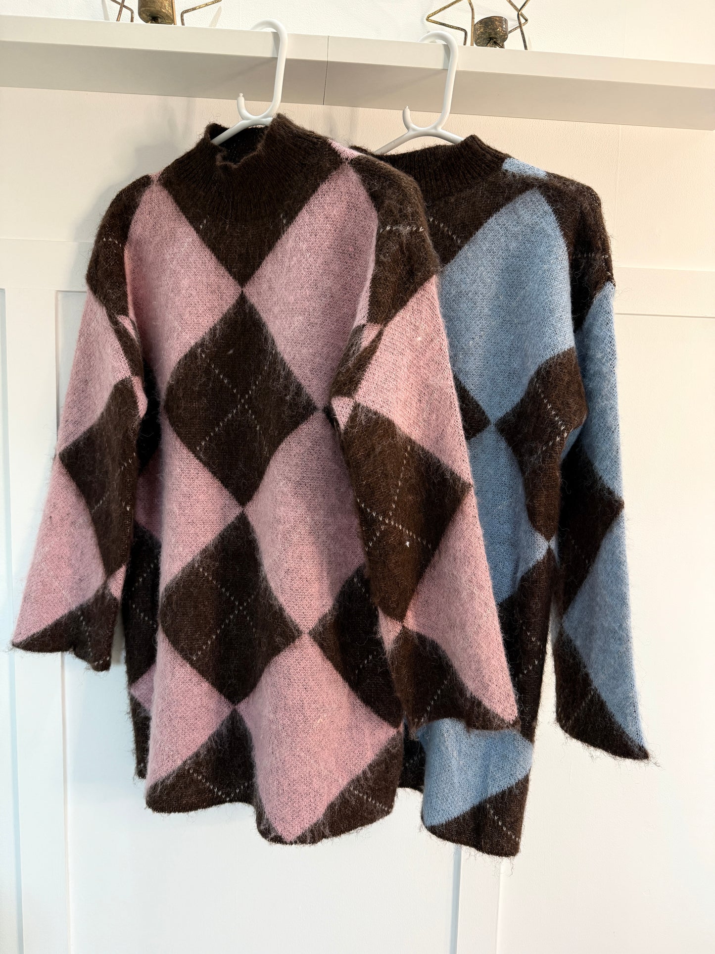 Brown/Blue Argyle Funnel Neck Jumper Dress