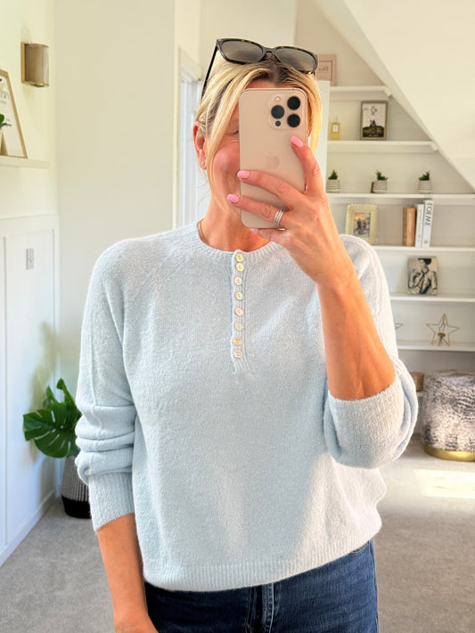 Powder Blue Alpaca Mix Button Jumper