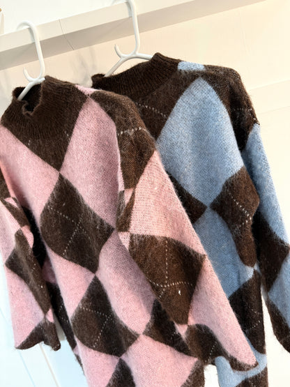 Brown/Blue Argyle Funnel Neck Jumper Dress