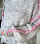 Grey/Pink Contrast Stitch Cosy Jumper