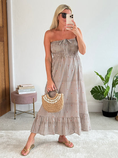 Chocolate Gingham Cotton Dress