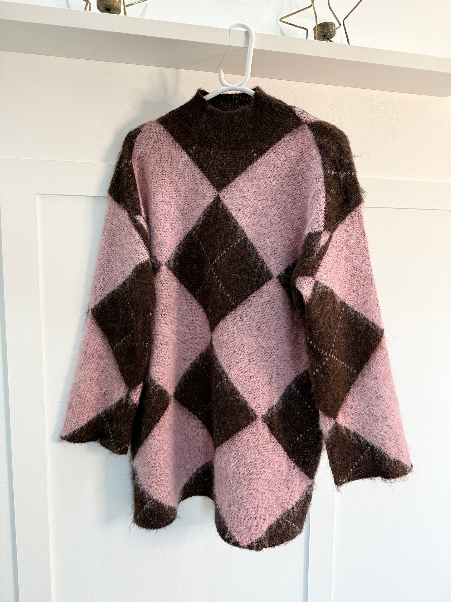 Brown/Blue Argyle Funnel Neck Jumper Dress