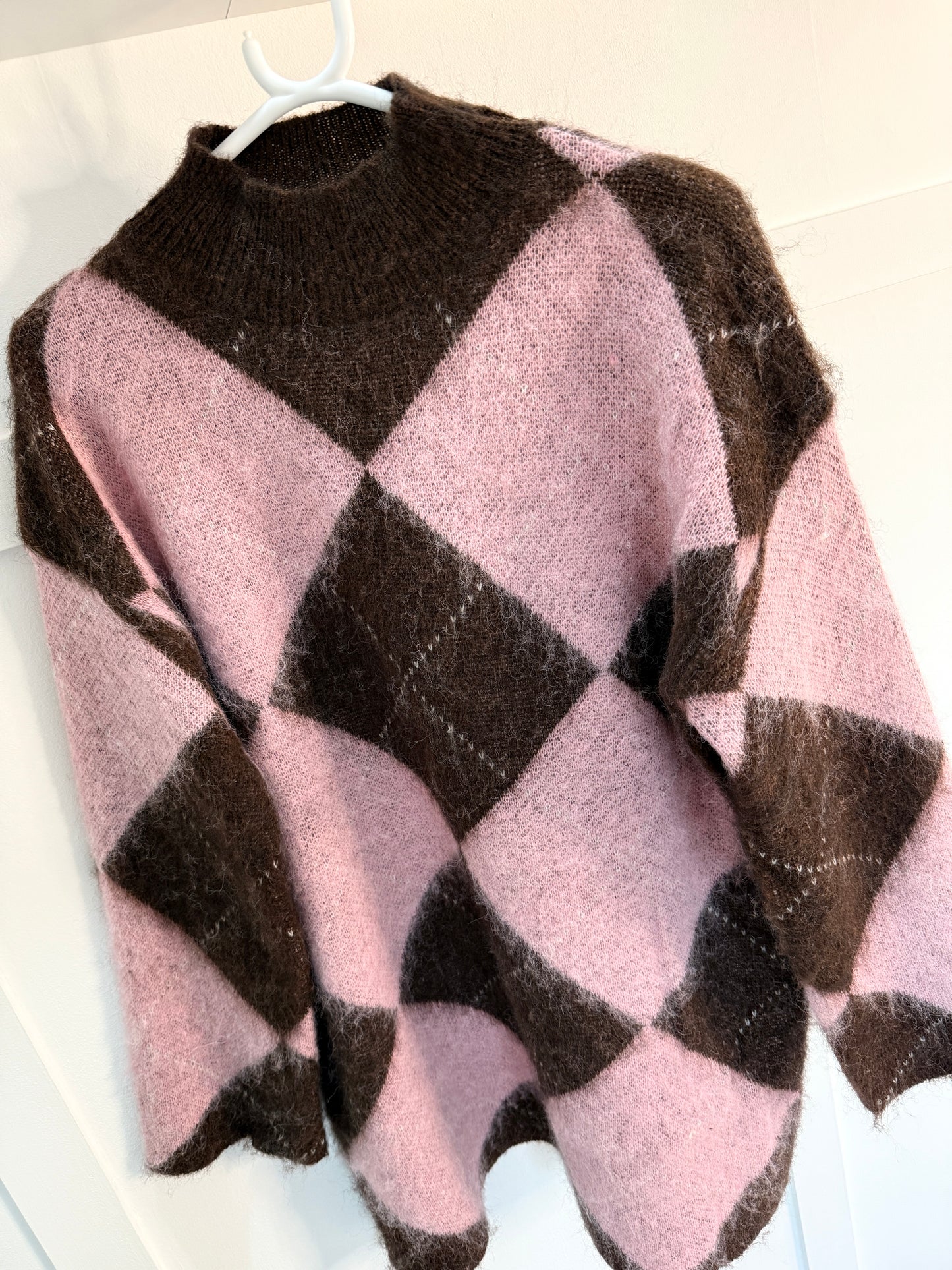 Brown/Blue Argyle Funnel Neck Jumper Dress