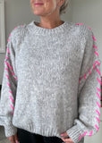 Grey/Pink Contrast Stitch Cosy Jumper