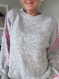 Grey/Pink Contrast Stitch Cosy Jumper