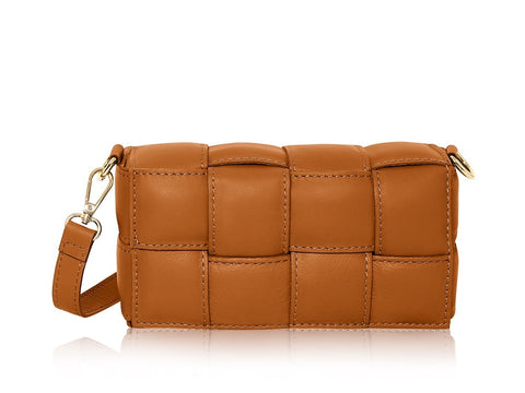 Tan Quilted Cross Body Bag