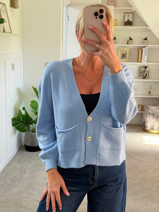 Cristal Blue 2 Button Cardigan