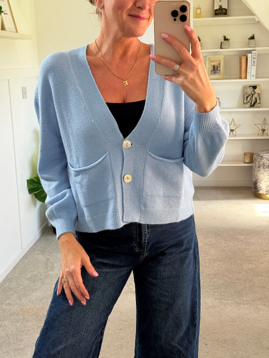 Cristal Blue 2 Button Cardigan