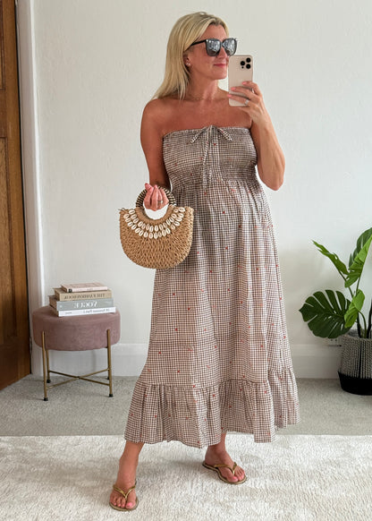 Chocolate Gingham Cotton Dress