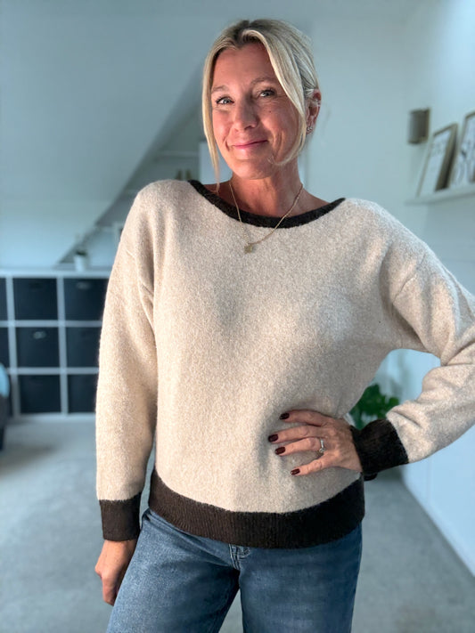 Oatmeal/Brown Contrast Bow Back Jumper