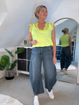 Denim Mid Rise Wide Leg Barrel Jeans