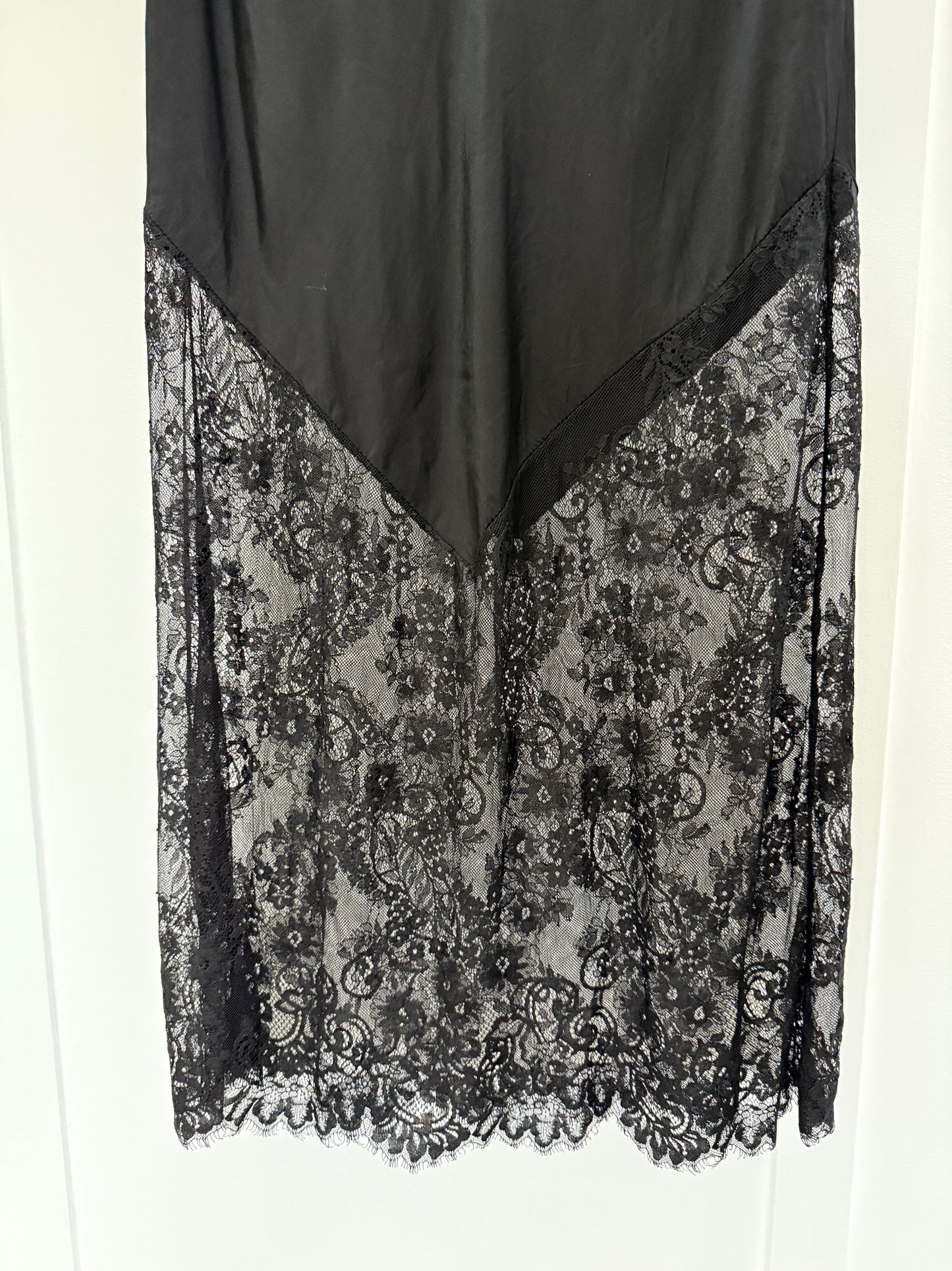 Black Satin Lace Detail Maxi Slip Skirt