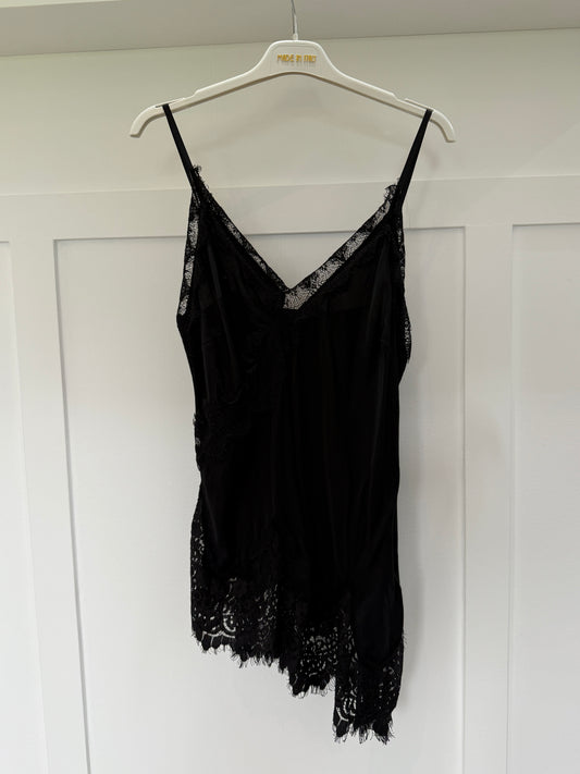 Black Satin Lace Detail Cami Top