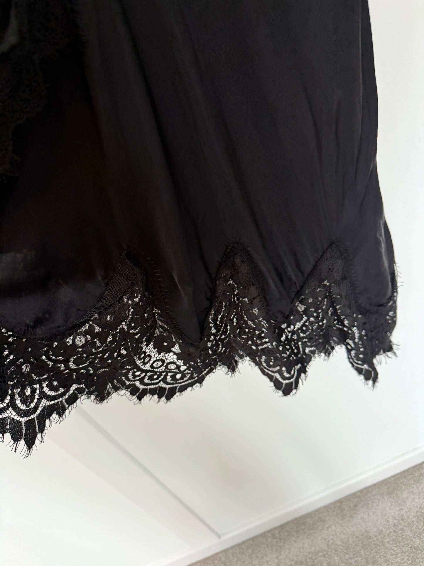 Black Satin Lace Detail Cami Top