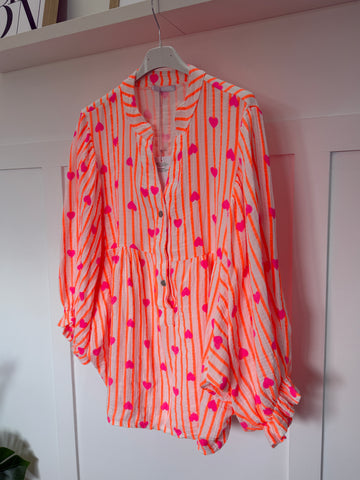 Heart Striped Cheesecloth Blouse