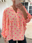 Heart Striped Cheesecloth Blouse