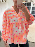 Heart Striped Cheesecloth Blouse