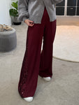 Burgundy Sequin Stripe Wide Leg Trousers