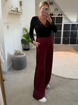 Burgundy Sequin Stripe Wide Leg Trousers