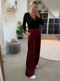 Burgundy Sequin Stripe Wide Leg Trousers