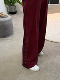 Burgundy Sequin Stripe Wide Leg Trousers