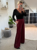 Burgundy Sequin Stripe Wide Leg Trousers