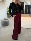 Burgundy Sequin Stripe Wide Leg Trousers