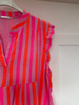 Neon Stripe Large Leopard Frill Sleeve Dress