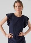 Navy Broderie Anglaise Frill Sleeve T Shirt By VERO MODA